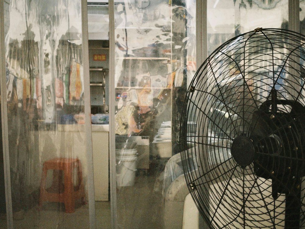 Fan drying a wet room after a leak
