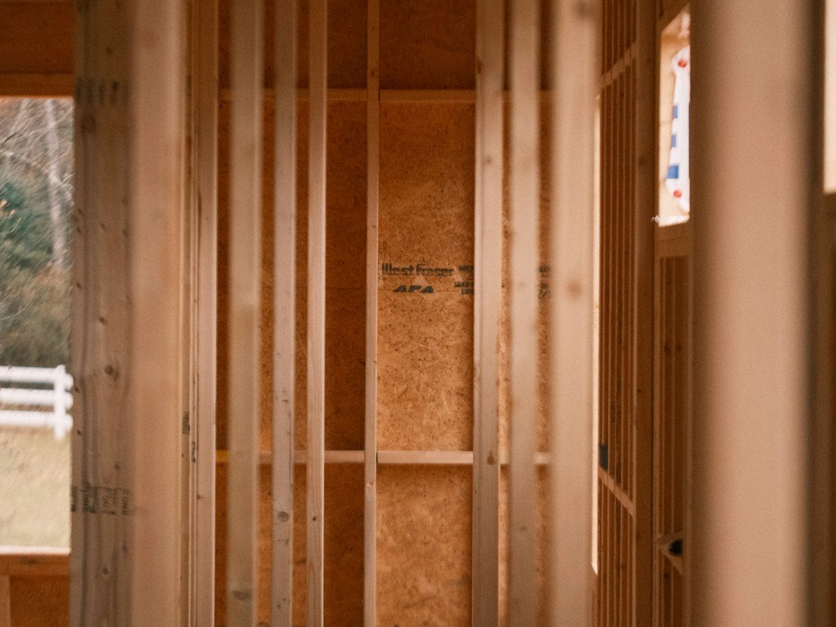 Room being rebuilt with new wood framing